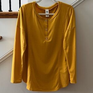 “Sew In Love” Mustard Henley Top - Size L (New)